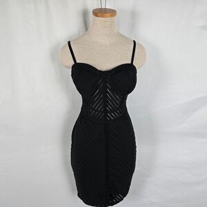 Iris Dress Slip Women's M Black Ribbed Back Zipper Adjust Straps Underwire